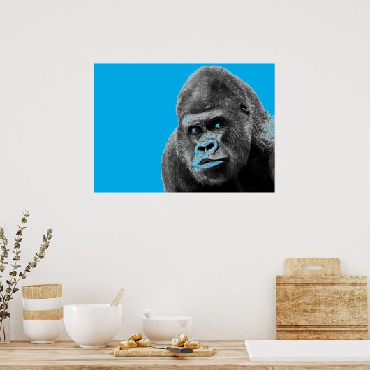 Pop Art Gorilla Blue Grey Poster (Keuken)