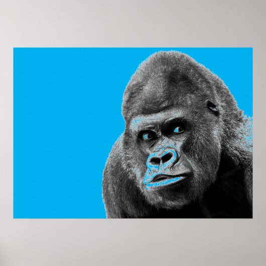 Pop Art Gorilla Blue Grey Poster (Voorkant)