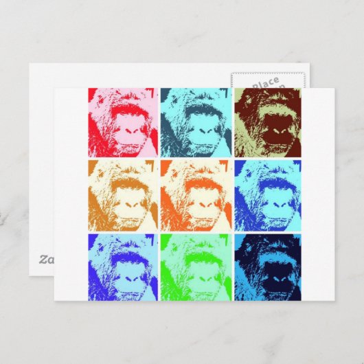 Pop Art Gorilla Briefkaart (Voorkant / Achterkant)