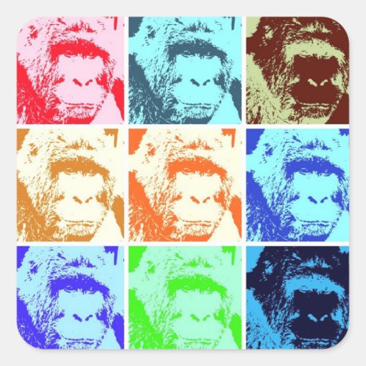 Pop Art Gorilla Vierkante Sticker (Voorkant)