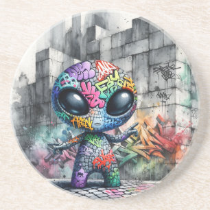 Pop Art Graffiti Alien Zandsteen Onderzetter