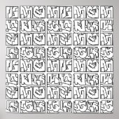 Pop Art Graffiti Grid Decoupage Template Line Art Poster (Voorkant)
