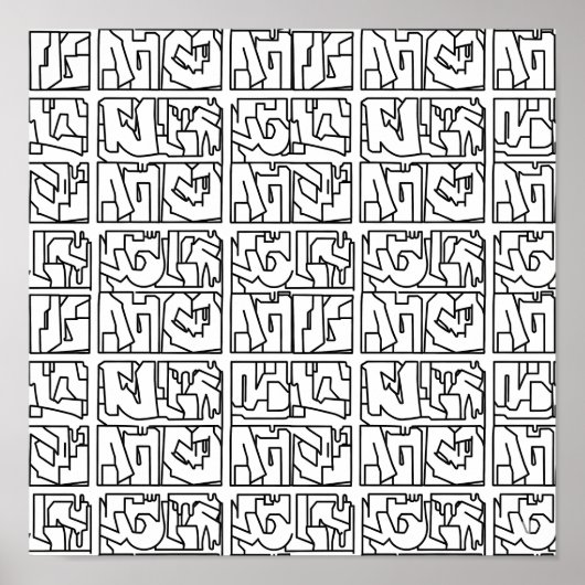 Pop Art Graffiti Grid Decoupage Template Line Art Poster (Voorkant)