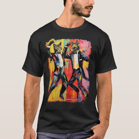 Pop Art Grappige Dansende Kat Meme T-shirt (Voorkant)