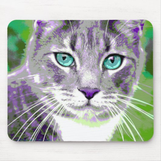 Pop Art Gray Tabby Cat Muismat (Voorkant)