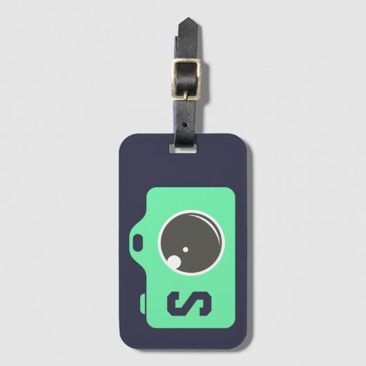 Pop Art Green Camera Blue Monogram Bagagelabel (Voorkant (verticaal))