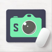 Pop Art Green Camera Blue Monogram Muismat (Met muis)