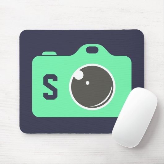 Pop Art Green Camera Blue Monogram Muismat (Met muis)