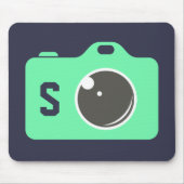 Pop Art Green Camera Blue Monogram Muismat (Voorkant)