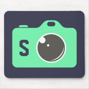 Pop Art Green Camera Blue Monogram Muismat