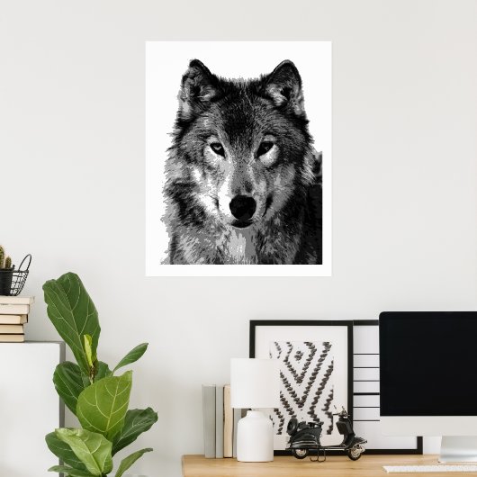 Pop Art Grey Wolf Face Poster Print (Thuiskantoor)