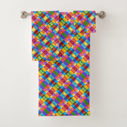 Pop Art grunge Kleurblokken Bad Handdoek (Insitu)