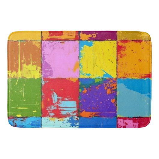 Pop Art grunge Kleurblokken Badmat (Voorkant)