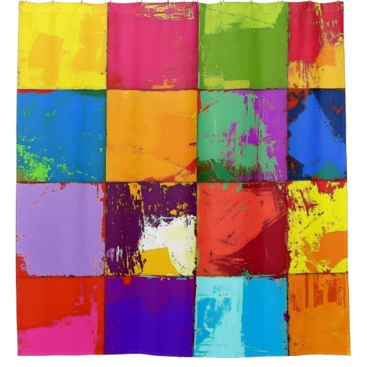Pop Art grunge Kleurblokken Douchegordijn (Voorkant)