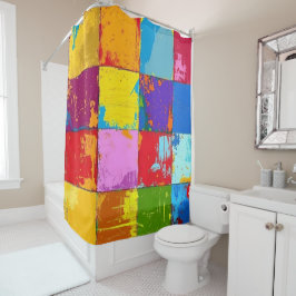 Pop Art grunge Kleurblokken Douchegordijn
