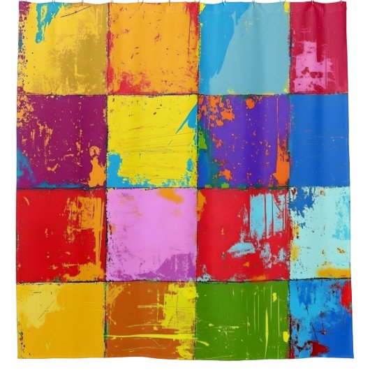 Pop Art grunge Kleurblokken Douchegordijn (Voorkant)