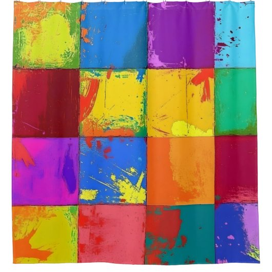 Pop Art grunge Kleurblokken Douchegordijn (Voorkant)