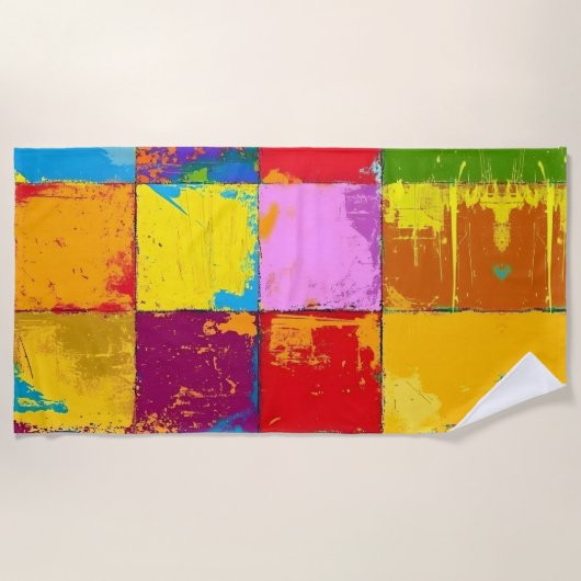 Pop Art grunge Kleurblokken Strandlaken (Voorkant)