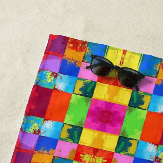 Pop Art grunge Kleurblokken Strandlaken (In situ)