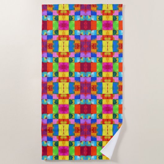 Pop Art grunge Kleurblokken Strandlaken (Voorkant)