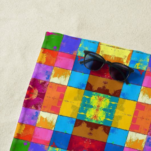 Pop Art grunge Kleurblokken Strandlaken (In situ)