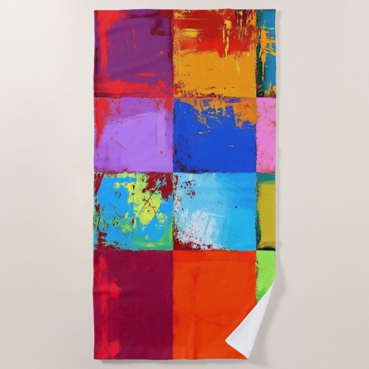 Pop Art grunge Kleurblokken Strandlaken (Voorkant)