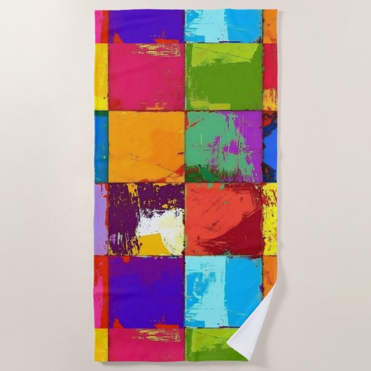 Pop Art grunge Kleurblokken Strandlaken (Voorkant)
