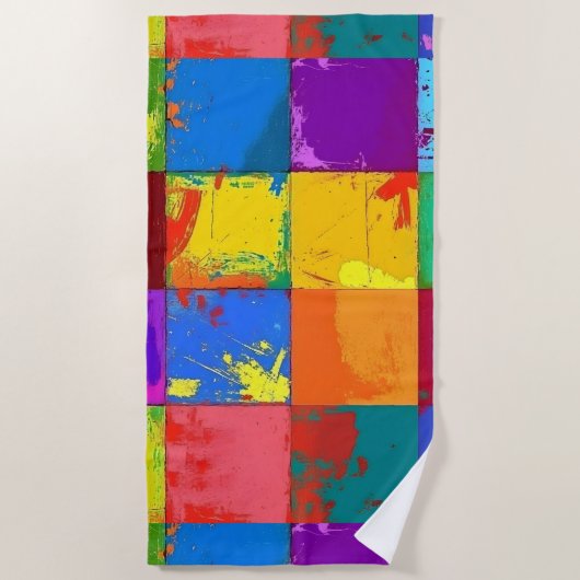 Pop Art grunge Kleurblokken Strandlaken (Voorkant)
