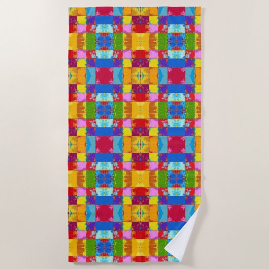 Pop Art grunge Kleurblokken Strandlaken (Voorkant)