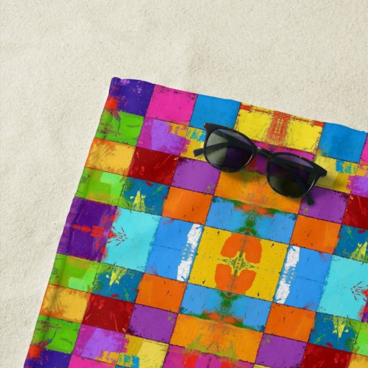 Pop Art grunge Kleurblokken Strandlaken (In situ)