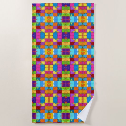 Pop Art grunge Kleurblokken Strandlaken (Voorkant)