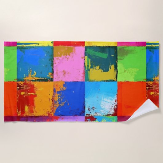 Pop Art grunge Kleurblokken Strandlaken (Voorkant)