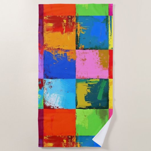 Pop Art grunge Kleurblokken Strandlaken (Voorkant)