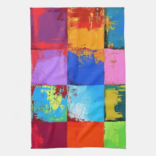 Pop Art grunge Kleurblokken Theedoek (Verticaal)