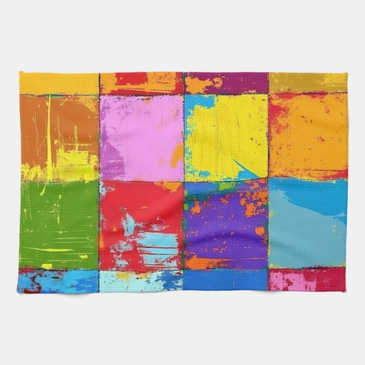Pop Art grunge Kleurblokken Theedoek (Horizontaal)