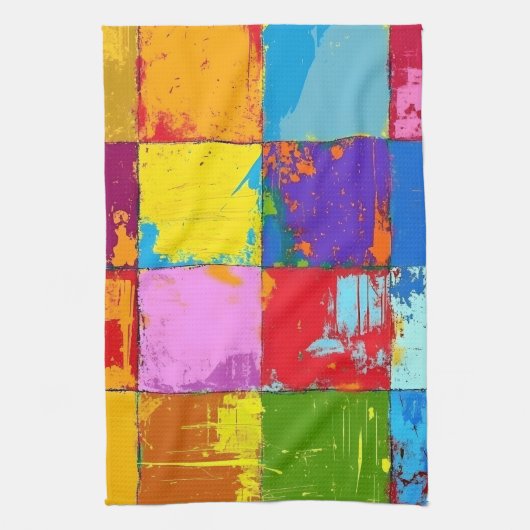 Pop Art grunge Kleurblokken Theedoek (Verticaal)