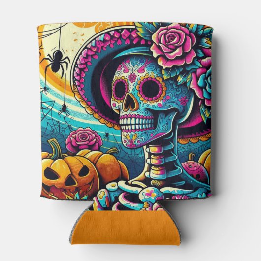 Pop Art Halloween Sugar Skull, Jack-O-Lanterns Blikjeskoeler (Achterkant)