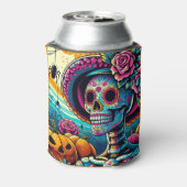 Pop Art Halloween Sugar Skull, Jack-O-Lanterns Blikjeskoeler (Blikje Achterkant)