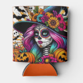 Pop Art Halloween Suikerschedel, spook en pompoene Blikjeskoeler (Voorkant)