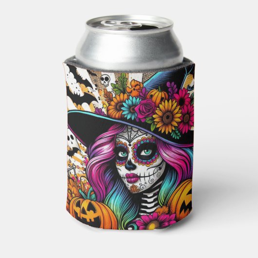 Pop Art Halloween Suikerschedel, spook en pompoene Blikjeskoeler (Blikje Achterkant)