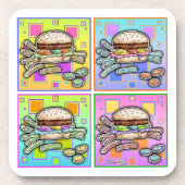 Pop Art HAMBURGER CORK ONDERZETTER SET 6 (Voorkant)