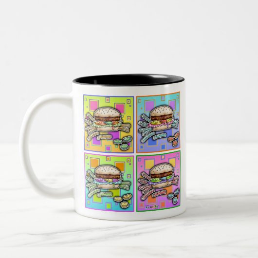 Pop Art HAMBURGER-MOK Tweekleurige Koffiemok (Links)