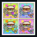 Pop Art HAMBURGER-POSTERS - PRINTS<br><div class="desc">Pop Art HAMBURGER met VRIJ. Een klassiek pop-kunstschilderij van de All American Burger & French Fries - een sesamzaadje en pekelchips als zijkanten! Retro en plezier, perfect voor restaurants, diners en de keuken thuis. Niets is net zo goed een onderdeel van de Amerikaanse pop cultuur als een Hamburger- en Franstalige...</div>