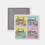 Pop Art HAMBURGER (Sq) MAGNET (Voorkant / Achterkant)