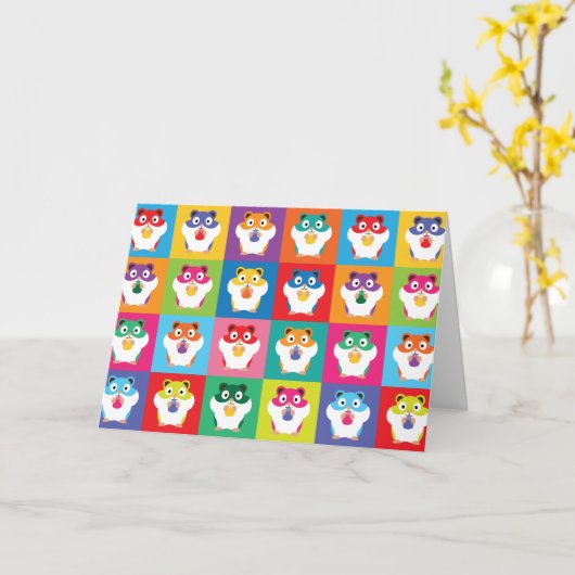 Pop Art Hamsters Kaart (Gele Bloem)