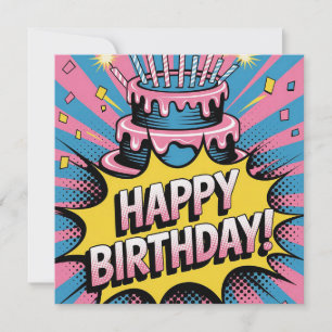 Pop Art Happy Birthday Cake Feestdagenkaart