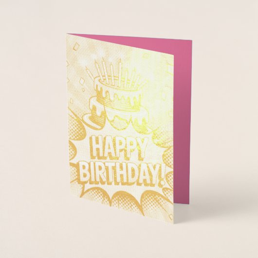 Pop Art Happy Birthday Cake Folie Kaarten (Voorkant)