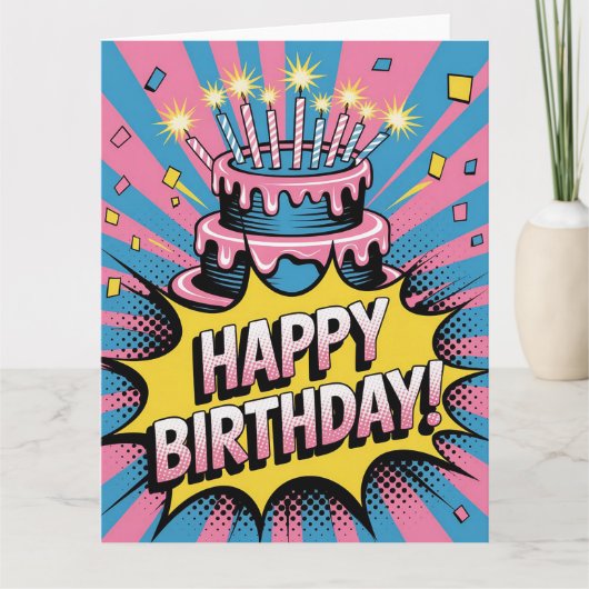 Pop Art Happy Birthday Cake Kaart (Voorkant)