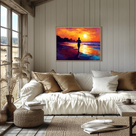 Pop Art Hardlopen bij zonsondergang - Beach Jogger Poster