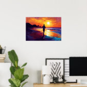 Pop Art Hardlopen bij Zonsondergang – Strandloper Poster (Thuiskantoor)
